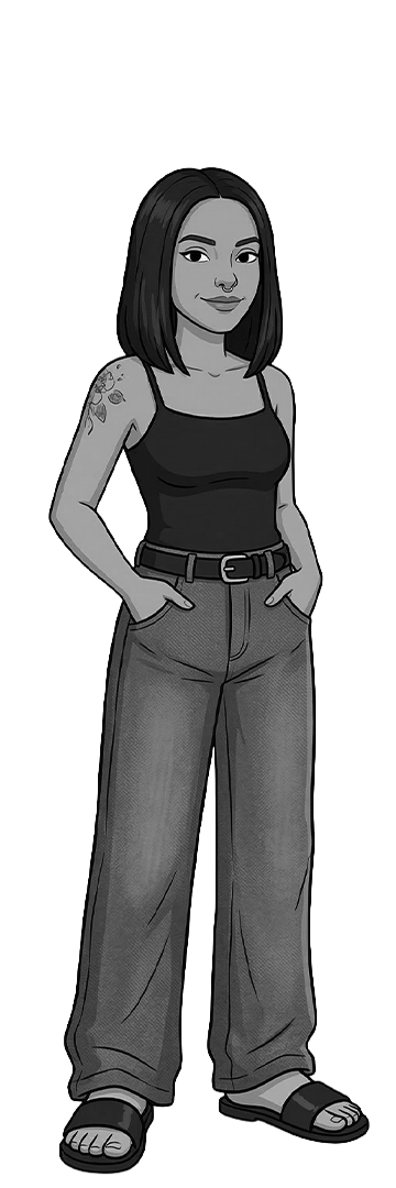 Ilustração em preto e branco de Cinthia